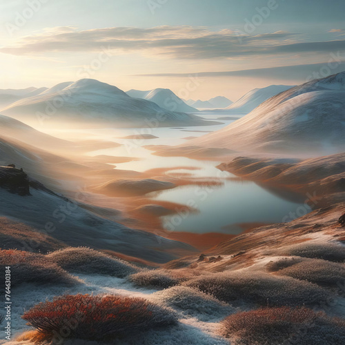 Lonely tree reflected in a lake with mountain range in the background