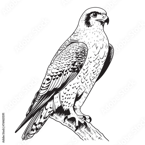 Vector drawing of a falcon sitting on white background Wild birds