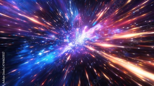 Light speed, hyperspace, space warp background. colorful streaks of light gathering towards the event horizon