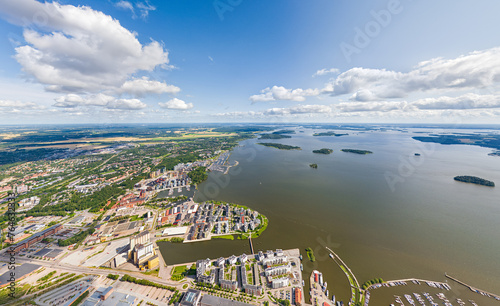 Vasteras, Sweden. Panorama of the city in summer in cloudy weather. Aerial view photo