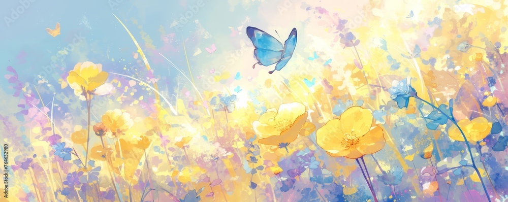 abstract background with blue and purple butterflies
