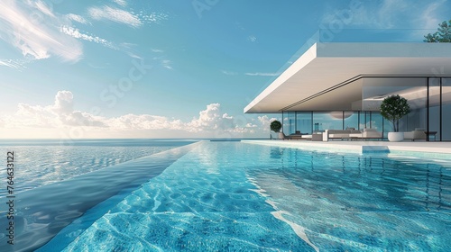 Coastal luxury villa with ocean view and infinity pool merging with the sky © lemoncraft