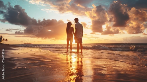 Couple standing together on the beach