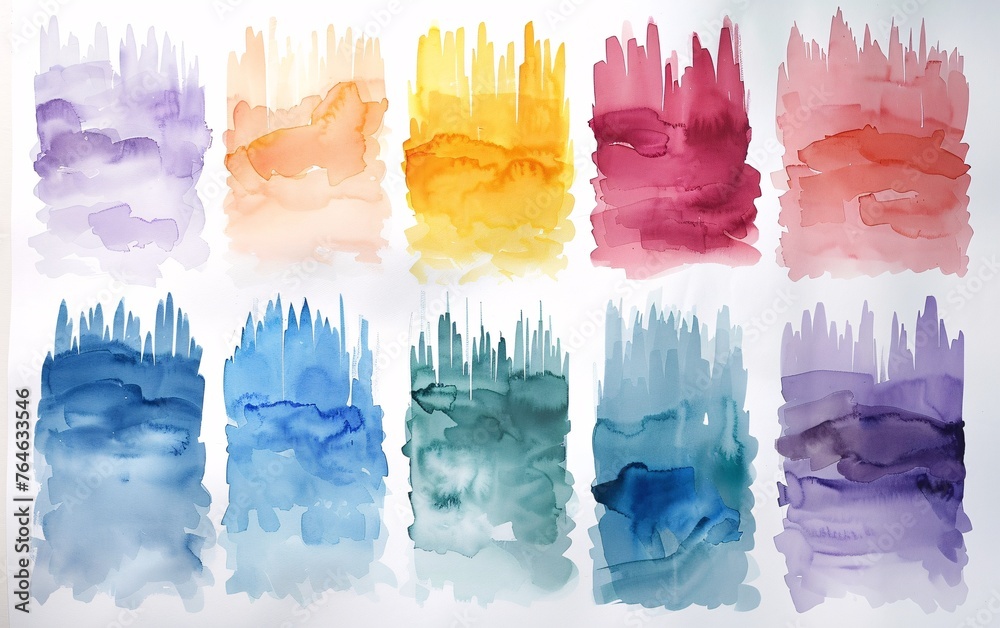 A series of watercolor stripes in various shades