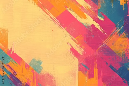 Abstract background with vibrant colors and brush strokes, creating an energetic atmosphere. 