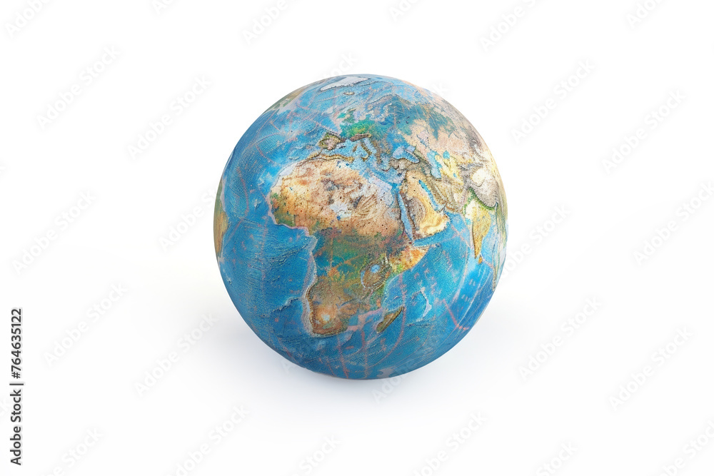 Weathered globe on a white background with ample copy space, ideal for educational and environmental concepts