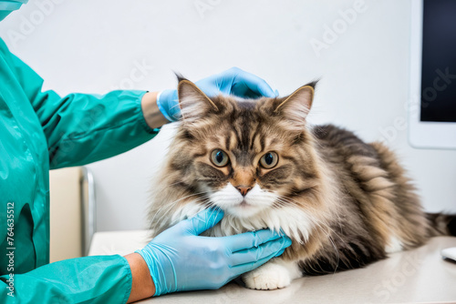 Veterinarian gently caring for the cat conveys a sense of care and tranquility, perfectly fitting the concept of Veterinarian Day