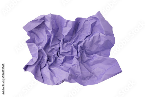 Purple crumpled paper isolated on transparent background