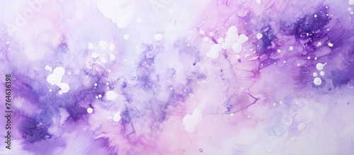 A purple and white abstract painting featuring numerous bubbles and a dynamic composition