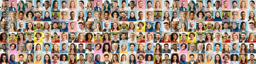 Collage portrait of multiracial smiling different business people. A lot of happy modern people faces in mosaic collection. Successful business, career, diversity concept