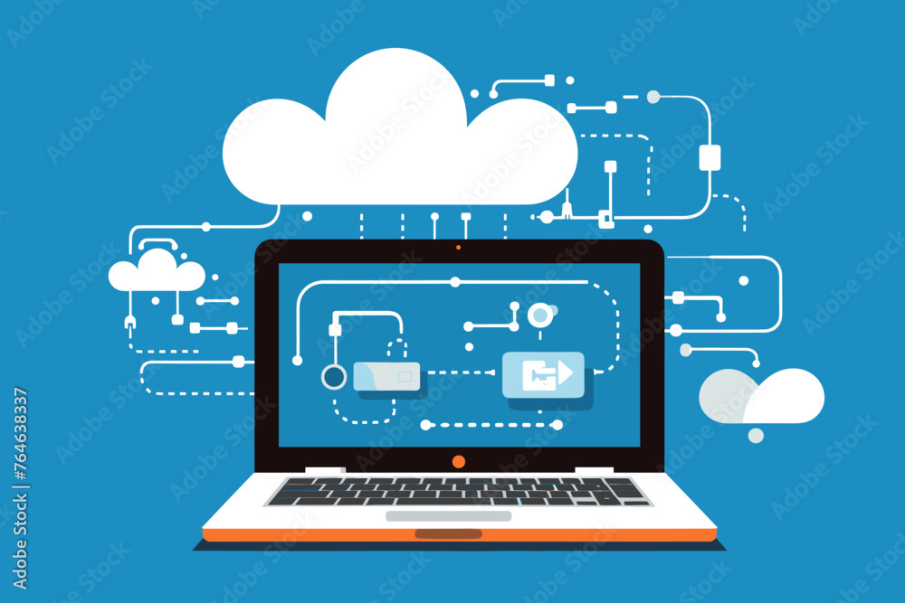 Cloud computing. A digital service or application with data transmission. Network computing technologies. Futuristic Server. Digital space. Data storage. Vector illustration Cloud computing. A digital service or application with data transmission. Network computing technologies. Futuristic Server. Digital space. Data storage. Vector illustration