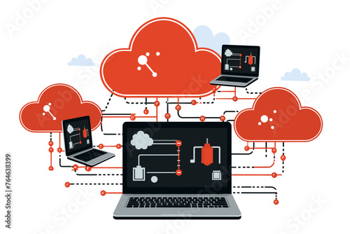 Cloud computing. A digital service or application with data transmission. Network computing technologies. Futuristic Server. Digital space. Data storage. Vector illustration
