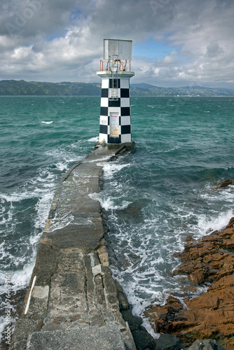 Point halswell lighthouse. Wellington New Zealand. Bay. Coast. Sea. © A