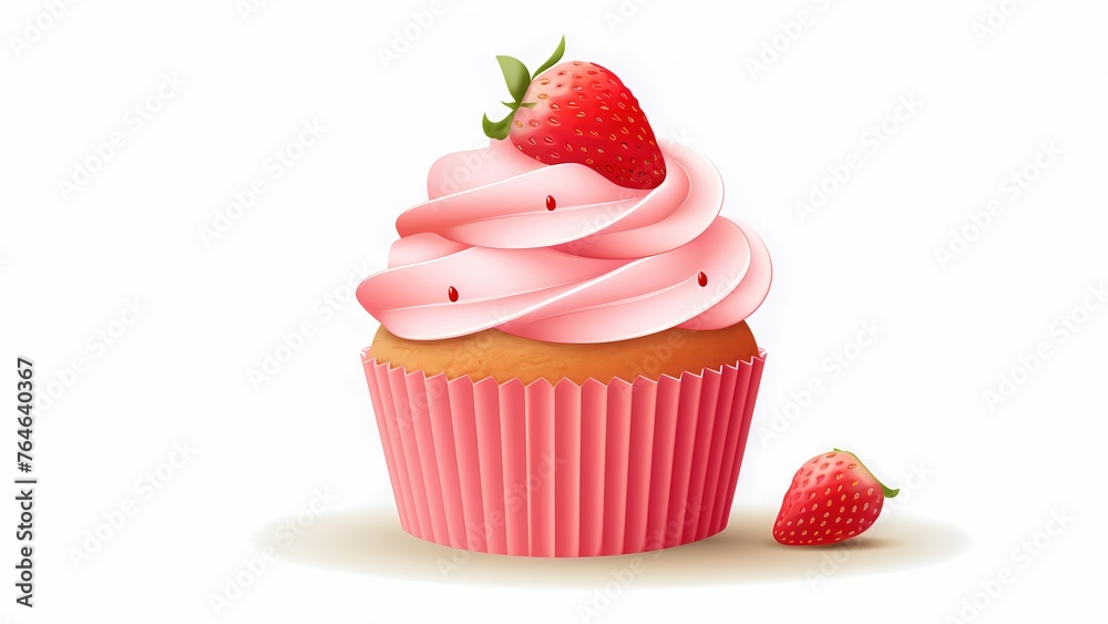 Creamy Strawberry Cupcake Closeup