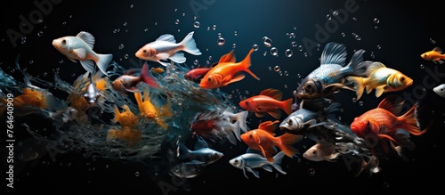 a collection of fish under deep sea water