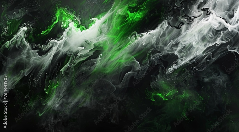 Obraz premium Abstract black and white background with green neon light, dark abstract background