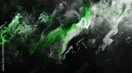 Abstract black and white background with green neon light, dark abstract background