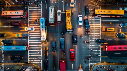 An array of transportation means, captured from above, showcases the diversity of movement