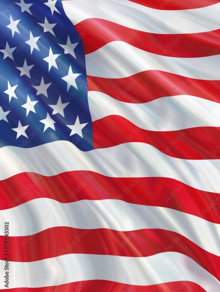 American flag is waving in wind. Stars are evenly spaced and stripes are red and white American flag is waving in wind. Stars are evenly spaced and stripes are red and white
