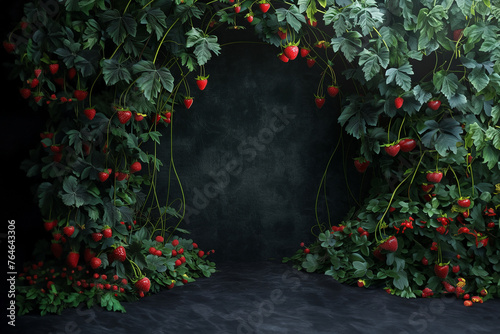 arche de fraises sur arrière plan sombre photo