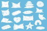 Set white pillows different form in hand draw sketch style. Collection design elements. Vector illustration.