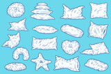 Set white pillows different form in hand draw sketch style. Collection design elements. Vector illustration.