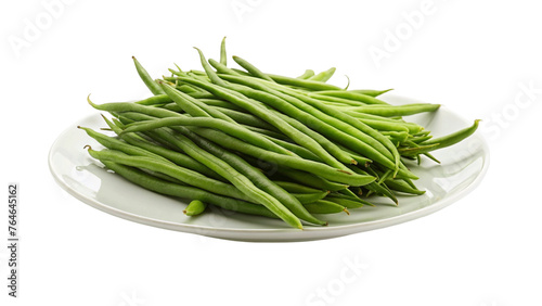 Cluster beans on plate isolated on Transparent background.