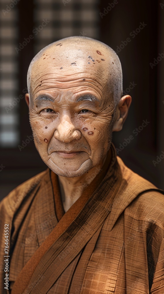 A Chinese monk with age spots on the face A Chinese monk with age spots on the face