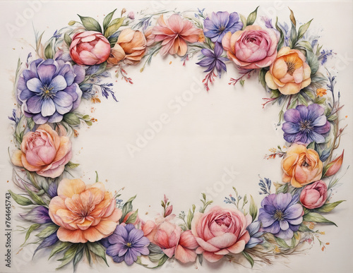 A masterpiece of watercolor flowers arranged in a circle, creating a breathtaking visual for conveying heart felt wishes and sentiments