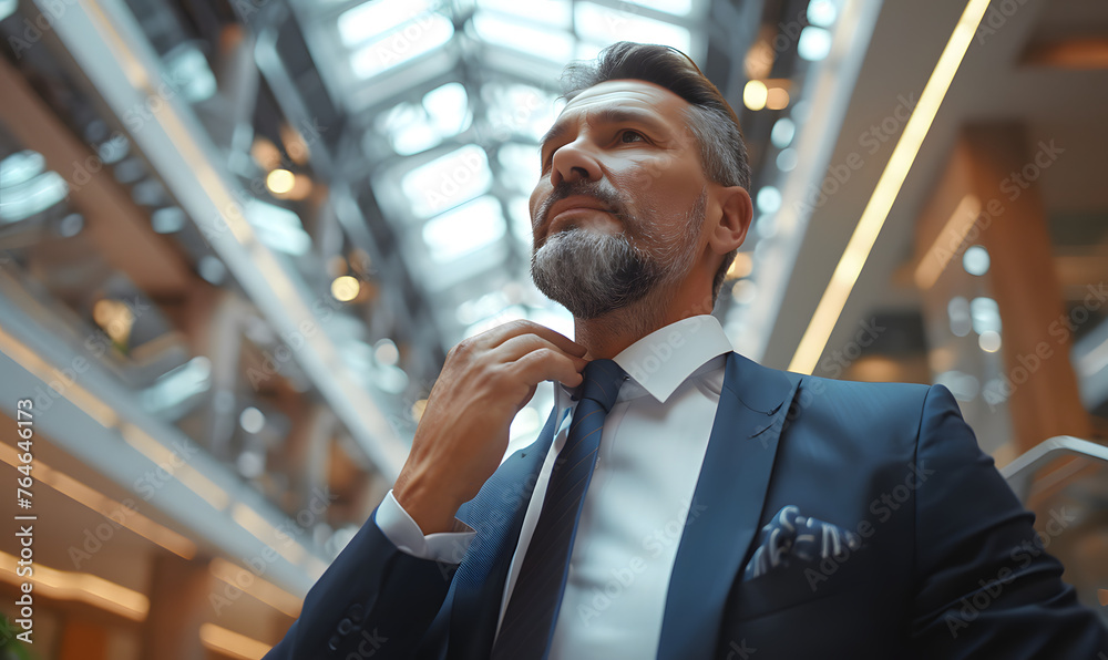 Confident Businessman Adjusting His Necktie Before Important Meeting, Generative AI Confident Businessman Adjusting His Necktie Before Important Meeting, Generative AI