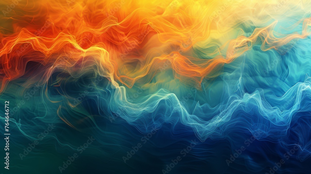 Dynamic waves of heat and cold clash in a vibrant abstract display, symbolizing energy flow and temperature contrast..