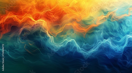 Dynamic waves of heat and cold clash in a vibrant abstract display  symbolizing energy flow and temperature contrast..
