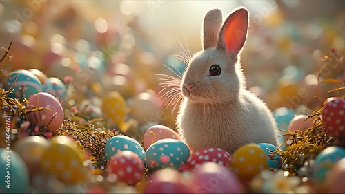 Easter bunny in a forest. Created with Generative AI. photo