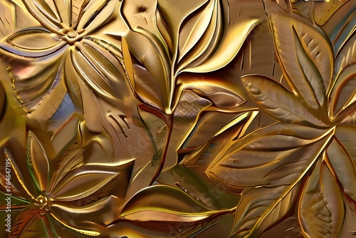 Abstract oil painting technique. flowers, leaves. The future is stylish on paper. Luminous golden texture. Prints, wall papers, posters, cards, murals, carpets, decorations, wall paintings Generative 