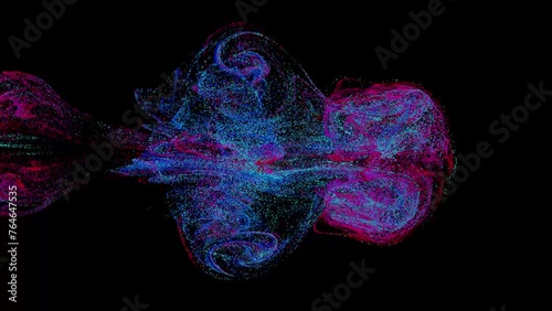 Abstract fluid explosion iridescent purple waves glowing energy magical in liquid water. Abstract background. Fluid Particles. Motion design
