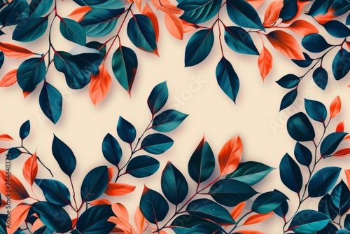 Tiled plant leaves background, floral pattern for wallpaper, modern color schema