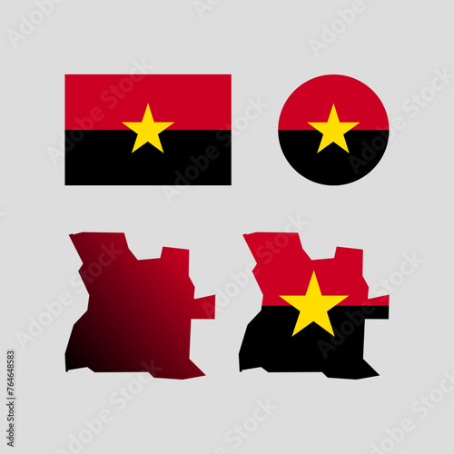 Angola MPLA national flag and map vectors set.... photo