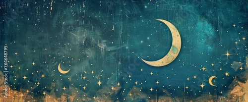 Vintage Starry Sky with Constellations and Crescent Moon background photo