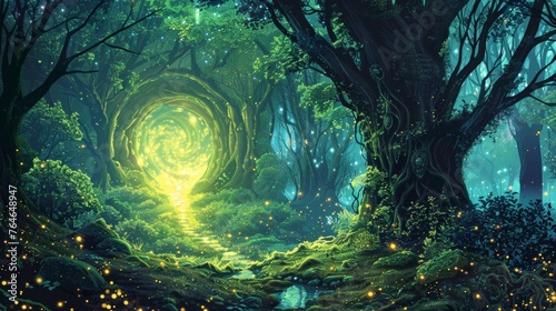 Mystical Forest Journey to a Glowing Divine Portal