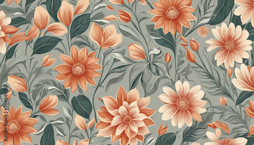 Exotic floral background luxury design, muted colors. pattern for print, fabric.   and endless. colorful background