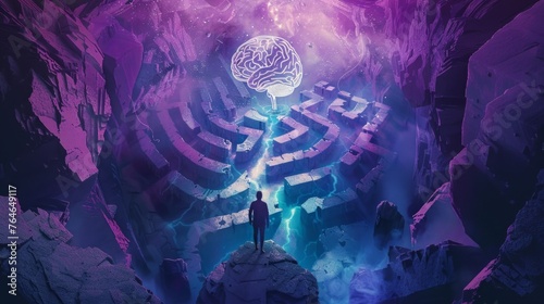 Labyrinth of the Mind with Illuminated Brain Center photo