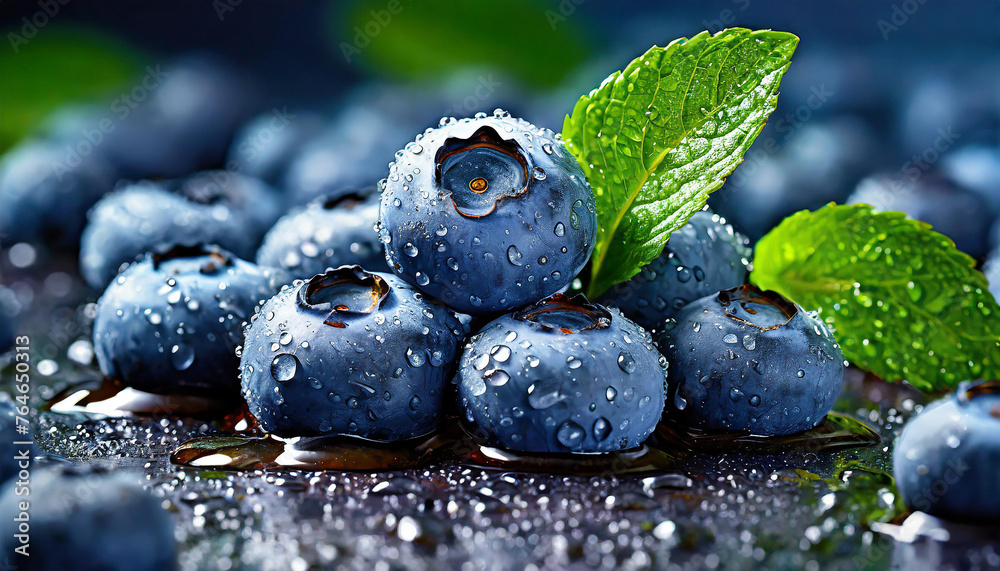 Pile of fresh blueberries with green leaves water drops. Organic and tasty summer berries. Pile of fresh blueberries with green leaves water drops. Organic and tasty summer berries.