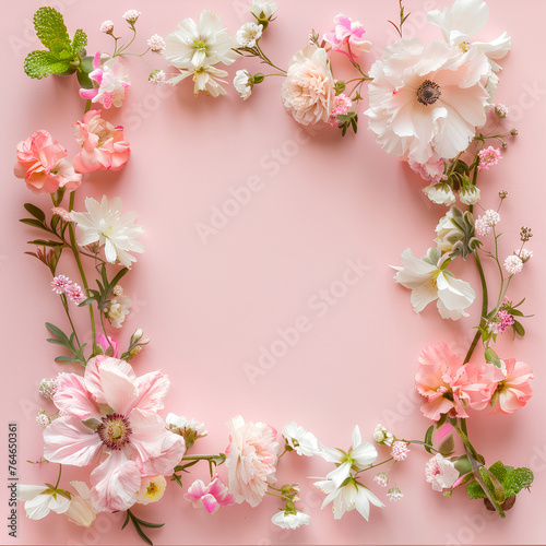 purple-pink flowers. Spring flowers. Blue background. A beautiful banner for a postcard. A place for the text