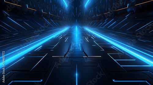3d rendering of black and blue abstract geometric background. Scene for advertising  technology  showcase  banner  game  sport  cosmetic  business  metaverse. Sci-Fi Illustration. Product display