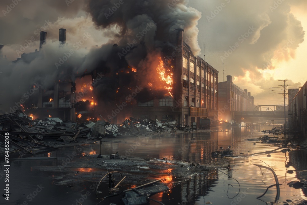 A warehouse packed with goods is consumed by fire