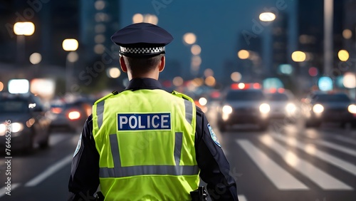 Wallpaper Mural Police Man Directing Traffic On Highway. Generative AI Torontodigital.ca