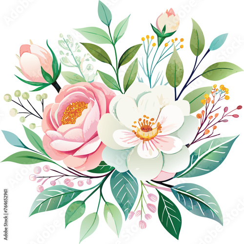 bautiful watercolor floral bouquet with peony and roses. illustration. photo