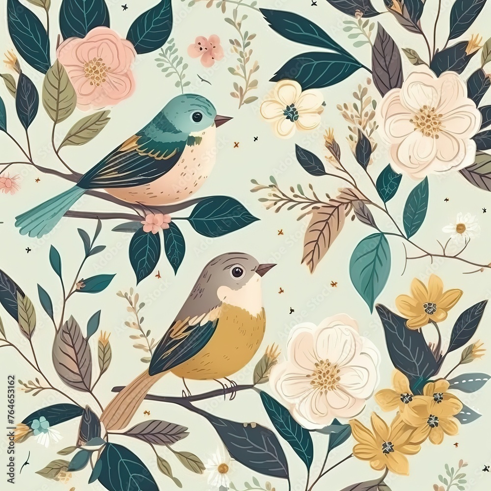 Naklejka premium Abstract_minimal_wild_flowers_pattern_with_white