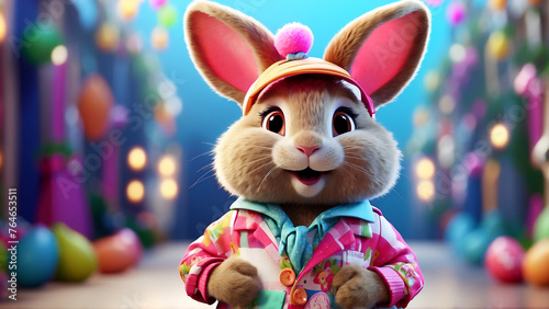 Cute stylish cartoon Easter rabbit.