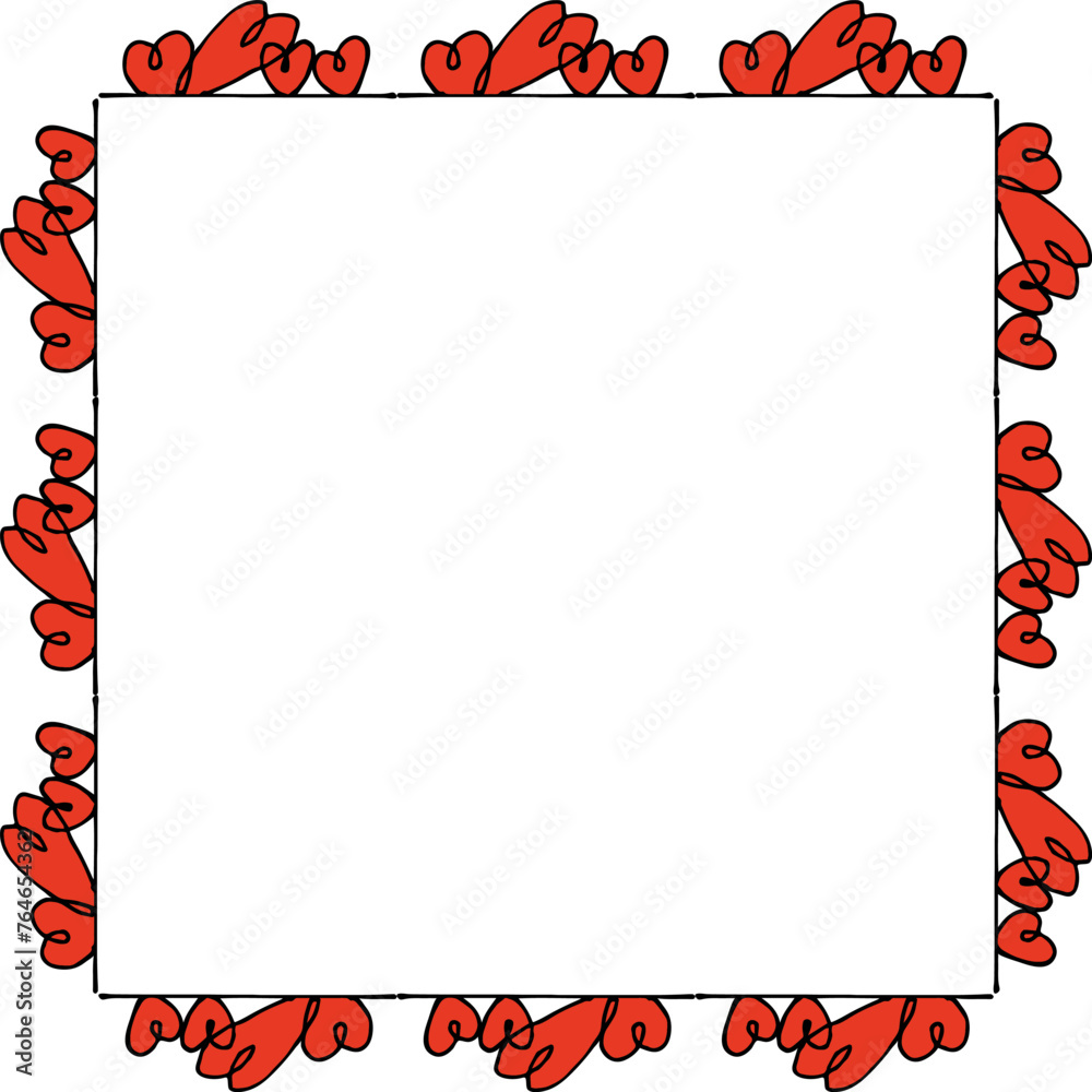 Square frame with unusual red hearts on white background. Vector image. Square frame with unusual red hearts on white background. Vector image.